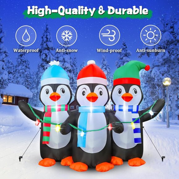 ⚡6FT Christmas Inflatables Blow up 3 Cute Penguins LED Light Outdoor Decoration - Picture 4 of 6
